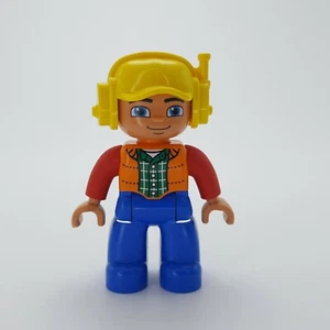 Duplo Figure Lego Male Orange Vest Yellow Cap Headset Construction Minifigure - Picture 1 of 9