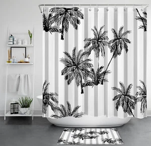 Juego de accesorios de baño cortina de ducha gris palmera blanca negra a rayas - Imagen 1 de 20