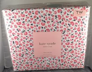 NWT KATE SPADE Twin Sheet Set 100% Cotton Floral Pink Flowers - Picture 1 of 4