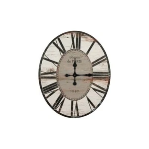 White Washed Oversized Distressed Paris Wood Wall Clock - Picture 1 of 3