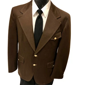 Vtg 70's Sovereign Men Brown Sport Coat MOD Jacket Gold Btn DISCO Blazer 40 S - Picture 1 of 8