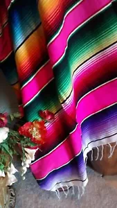 Serape Pink Multicolored Mexican Blanket Couch From Mexico Large - Picture 1 of 5