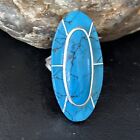 Blue Turquoise Southwestern Indian Navajo Band Inlay Ring Size 8 14511
