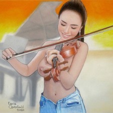 Female Nude Study #4607 Pastel Painting Violinist