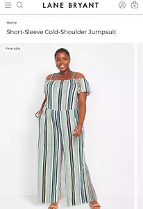 NWT Lane Bryant Multi Stripe Cold Shoulder Jumpsuit Plus Size 18/20 Relax - Picture 1 of 11