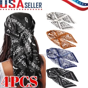 35”Satin Large Square Head Scarves - 4PCS Silk Like Neck Scarf Hair Sleeping - Picture 1 of 7