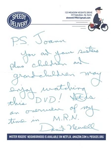 David Newell Mr. McFeely Signed Written Letter Mister Rogers Neighborhood Rare - Picture 1 of 1