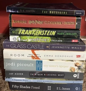 Banned Book Lot 10 Challenged Frankenstein Outsiders Hatchet Knowles Picoult - Bild 1 von 11