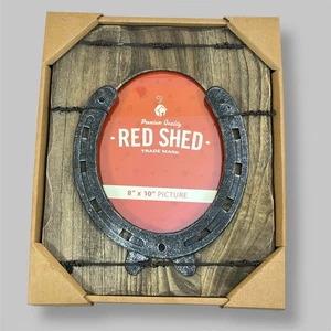 Marco de fotos de herradura RED SHED 8x10” madera alambre de púas rústico país occidental - Imagen 1 de 13