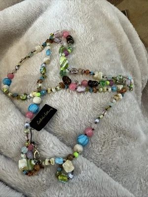 Cookie Lee Multi Color Gorgeous Art Glass Beaded Necklace 60” Long - Image 1 of 4