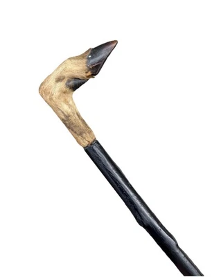 Bastón bastón de madera con perilla negra mango de pezuña de cabra antiguo vintage Foto 1 de 4