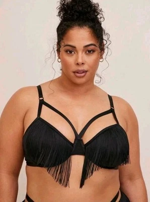 Bralette Torrid Curve negro con tiras con flecos talla 2X nuevo con etiquetas Foto 1 de 4