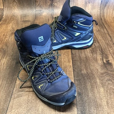 Women's Size 9.5 - Salomon 398691 X Ultra 3 Mid Top GTX Hiking Trail Boots Blue - Image 1 of 4