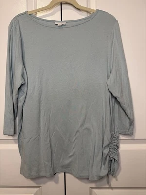 Pure Jill Blue Ruched Side Tunic Top XL 3/4 Sleeve Stretch Soft Knit Lounge - Image 1 of 4