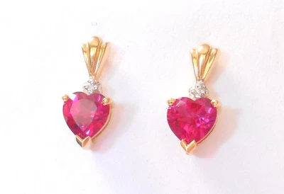 Impresionantes aretes colgantes enchapados en oro amarillo de 14k 3 quilates corte corazón simulado rubí rosa Foto 1 de 4
