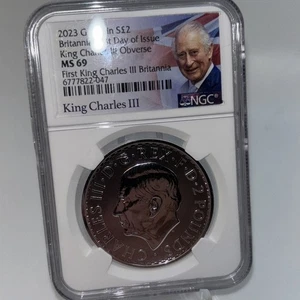 2023-G Coronación Británica Rey Carlos III 1 oz Plata MS 69 ¡Gran atractivo visual! - Imagen 1 de 2