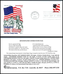 2002 Flag Definitive 3634 37c Cachet Craft American patriotic USA stars stripes - Picture 1 of 1