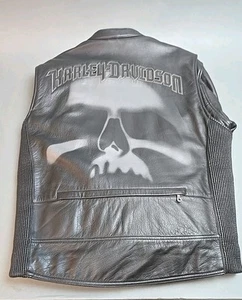 Harley Davidson Men Auroral Reflective Skull Black Leather Jacket 98003-21VM XL - Picture 1 of 17