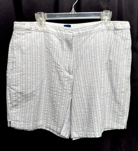 XL 18 BASIC EDITIONS BLUE WHITE PUCKERED STRIPE WOVEN 100% COTTON ZIP FLY SHORTS - Picture 1 of 5