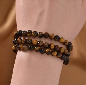 Yellow Tiger's Eye Beaded Toggle Clasp Bracelet in Stainless Steel (6.50-8.0In) - Picture 1 of 5