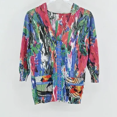 Alberto Makali Womens Beaded Zip Jacket Size L  Cardigan Art to Wear Colorful - Image 1 of 4