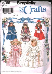 8766 Vintage Simplicity Sewing Pattern Doll Clothes 16 18" Dress Bonnet Wedding - Picture 1 of 2