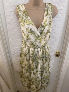Alex Marie Dress Blouson Midi Size 14 Pleated Sleeveless Modest White Green - Picture 1 of 14
