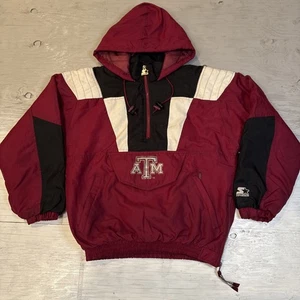 Pullover vintage anni 90 NCAA Starter Texas A&M Aggies 1/2 zip giacca con cappuccio taglia S - Foto 1 di 24