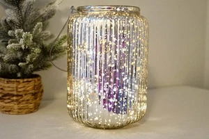 Pottery Barn Paros Quecksilber Glas Silber geriffelt XL Laterne 12" hoch mit Box selten - Bild 1 von 15