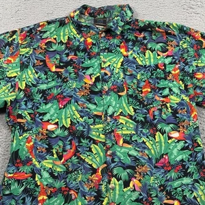 Toucan Dance Shirt Mens Large Black Tropical Parrot Hawaiian Button Up Fast Lane - Picture 1 of 10