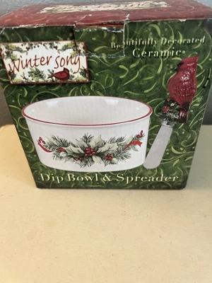 The Winter  Song  collection Holly Berry Dip Bowl red cardinal Spreader - Image 1 of 4