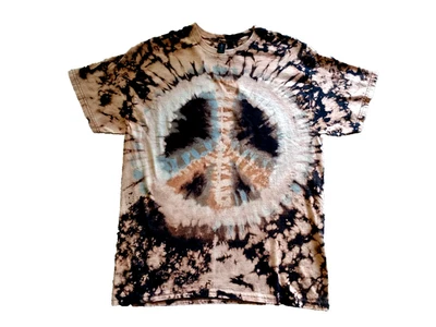 Camisa tingida de gravata branqueada Peace feita à mão unissex masculina feminina tamanho G algodão hippie T192 - Imagem 1 de 3