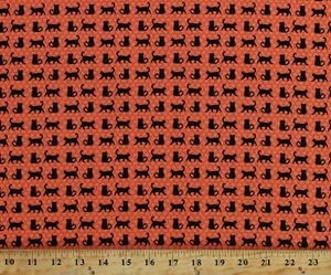 Cotton Black Cats Animals Halloween Orange Fabric Print by the Yard D514.53 - Picture 1 of 1