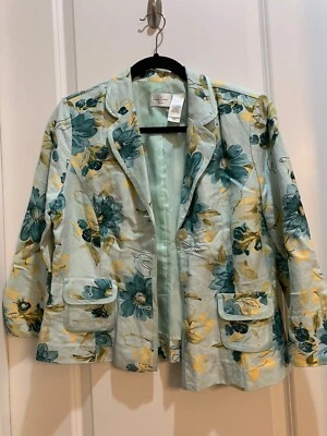 Emma James Linen Blend Multi Color Floral 3/4 Sleeve Jacket Size 12P - Image 1 of 4