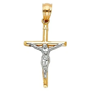 14K Two Tone Gold Jesus Crucifix Cross Religious Pendant For Necklace or Chain - Picture 1 of 4