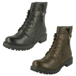 Femmes Spot On F5R0325 Militaire Bottines Style