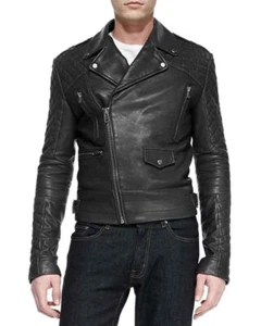 New Men's Genuine Pure Lambskin Leather Jacket Biker's Jacket Size Large - Picture 1 of 3