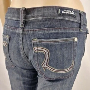 Rock & Republic Women's Dark Wash Low Rise Straight Leg Stretch Jeans Size 25 - Picture 1 of 5