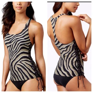 Camiseta Tankini Michael Kors Quincy Cebra Con Cordones Negro Verde Blanco M Mediana Nueva con Etiquetas - Imagen 1 de 3
