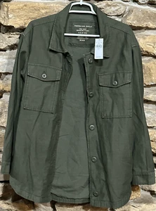 Women’s NWT Army Green American Eagle Cotton Casual Button Up Jacket Size Medium - Picture 1 of 5