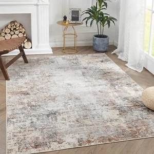 Area Rug 3x5 Washable Rug Modern Rug Abstract Distressed Floor Mat Taupe Multi P - Picture 1 of 8