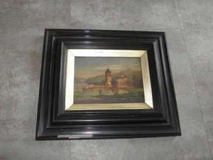 Century French Impressionist Antique Oil Painting panel LANDSCAPE frame Castle - Picture 1 of 11