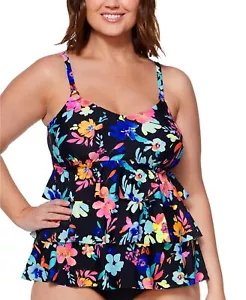 Island Escape Women's Floral-Print Triple-Tear Tankini Top, Size 22W - Picture 1 of 2