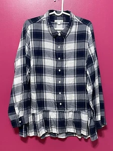 Blusa Camisa Top Westport W62 Para Mujer 2X Manga Larga con Pestaña Enrollable Azul Blanco - Imagen 1 de 9