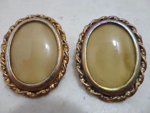 Vintage Judy Lee Clip Ohrringe Patina goldfarben mit champagnerfarbenem Kunststein - Bild 1 von 6