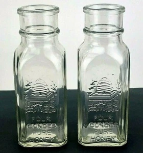 Lot de 2 bocaux en verre pur miel acres ruche en relief 4 onces - Photo 1/7