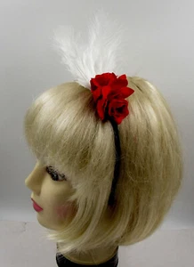Ladies small red and white Womens Flower Feather Fascinator on a headband - Picture 1 of 4