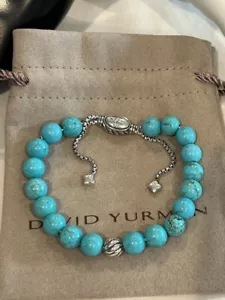 D. YURMAN SPIRITUAL BEAD 8mm TURQUOISE-w-WAVE BEAD D.Y.925 ADJ. CLASP-LKN-hue-6 - Picture 1 of 3