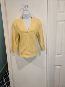 Ralph Lauren Womens Yellow Cardigan Cable Knit 3/4 Sleeve Large Yellow Sweater - Picture 1 of 8