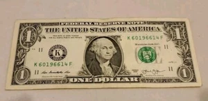 Fancy Serial $1 Dollar Bill Birthday /Anniversary Note June 14, 1966 K60196614F - Picture 1 of 7